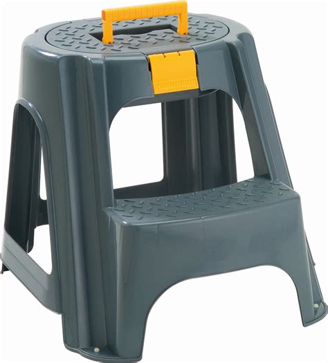 Rimax 2 Step Plastic Step Stool With Top Organizer Compartment Gray