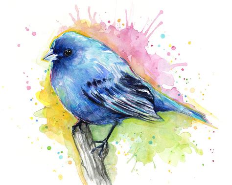 Indigo Bunting Blue Bird Watercolor Painting By Olga Shvartsur Pixels