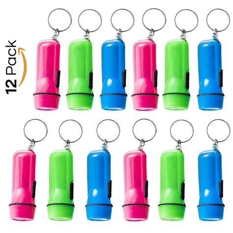 Mini Flashlight Keychain 12 Pack Assorted Colors Green Light Blue