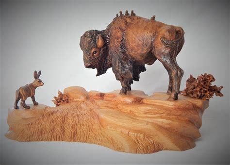 Original Bison Buffalo Wood Carving Sculpture By Joan Kosel Etsy