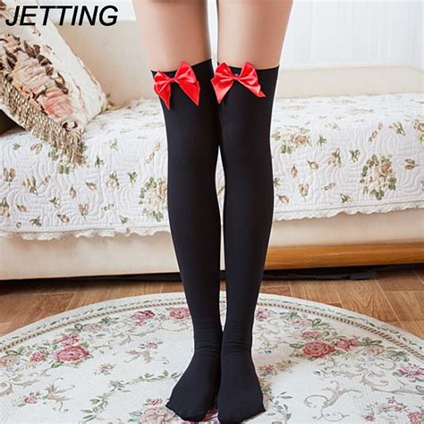 Pair Cosplay Striped Bow Knee Socks Sexy Stockings Japanese Printed Stocking Thigh Sock Long