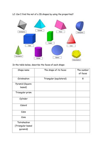Nets Of 3d Shapes Teaching Resources