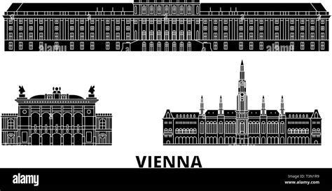 Austria Vienna Flat Travel Skyline Set Austria Vienna Black City