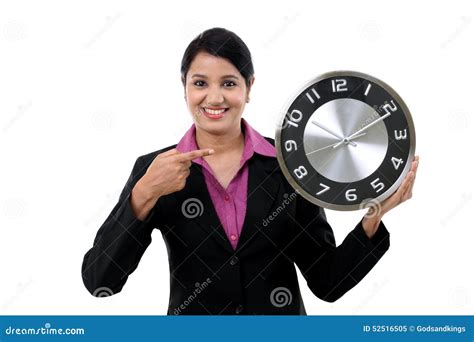 Young Business Woman Holding Clock In Hands Stock Image Image Of