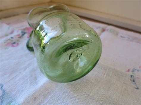 Vintage Blenko Pitcher Green Glass Small 5 Inches Hand Blown Etsy