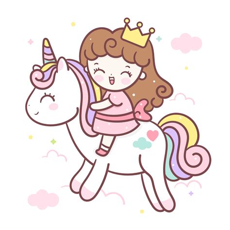 Cute Unicorn Cartoon Princess Cartoon Little Girl Kawaii Character