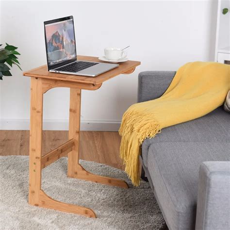 Giantex Bamboo Sofa Table Laptop Desk Coffee Snack End Table Bed Side