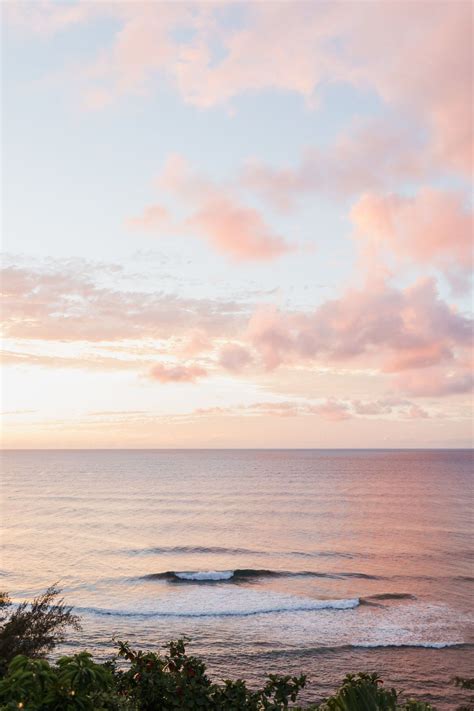 Pacific Ocean Pink Sunset View On Kauai Hawaii Kauai