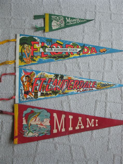 vintage set of 4 souvenir pennants miami beach ft lauderdale etsy pennant vintage pennants