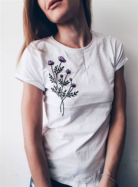 Hand Embroidered Shirt By Cupofneedles On Etsy Embroidery Tshirt