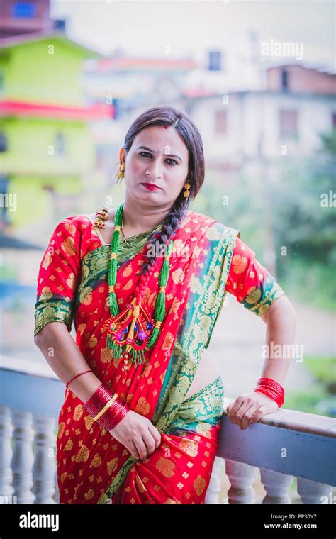 Beautiful Nepali Women In A Traditional Dress Up With Wearing Saree And Jewelleries At Teej