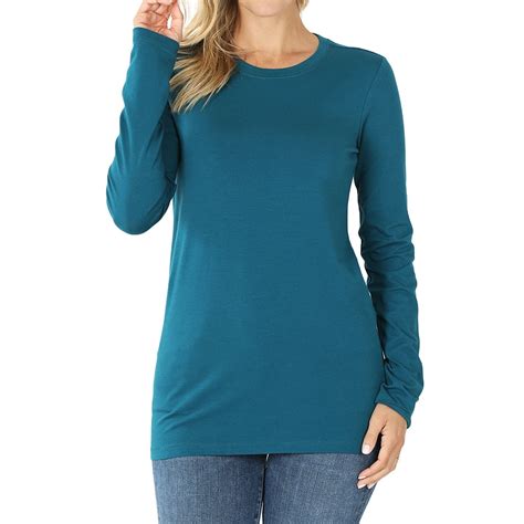 Thelovely Women Basic Round Crew Neck Long Sleeve Stretch Cotton Spandex T Shirts Walmart