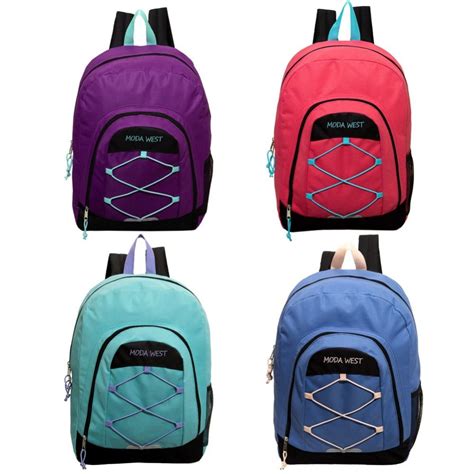 24 Wholesale 18 Bulk Bungee Sport Backpack In 4 Assorted Colors At