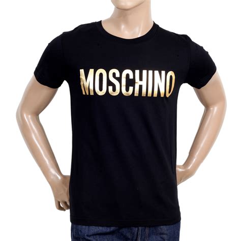 Gold Logo Printed Tshirt In Black By Moschino At Togged