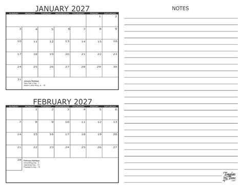 2 Month Calendar 2027