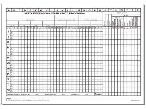 Os a Roczna karta ewidencji czasu pracy duża Druki akcydensowe