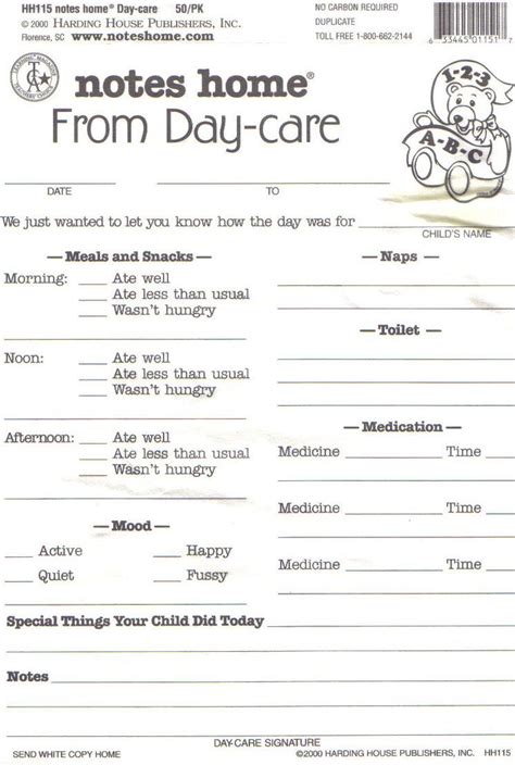 Day Care Infant Daily Report Sheets Printables Starting A Daycare