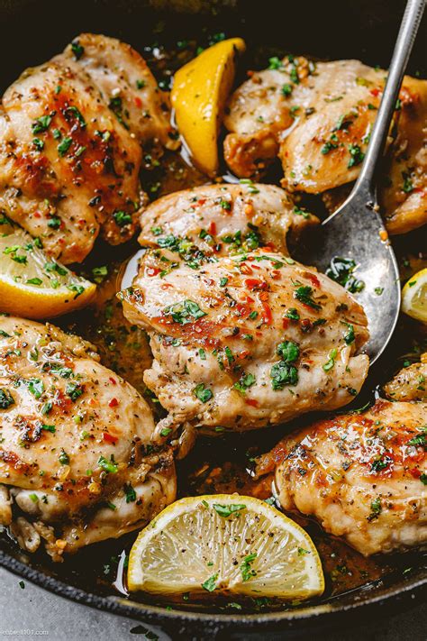 8 small boneless skinless chicken thighs (1 lb.) Baked Garlic Lemon Chicken Thighs Recipe - Baked Chicken ...