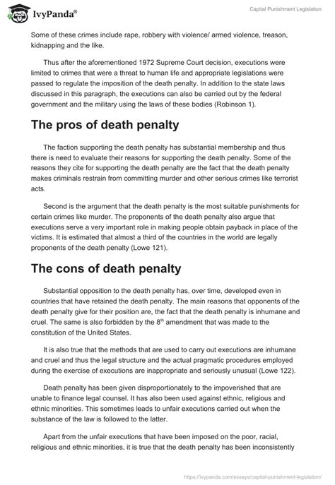 Capital Punishment Legislation 829 Words Essay Example