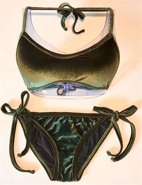 Olive Green Velvet Bikini Adjustable Bikini Bottoms Full Etsy