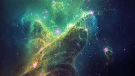 Green Blue And Yellow Sky Space Stars Space Art Nebula Hd