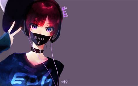 Cool Anime Girl With Headphones Background