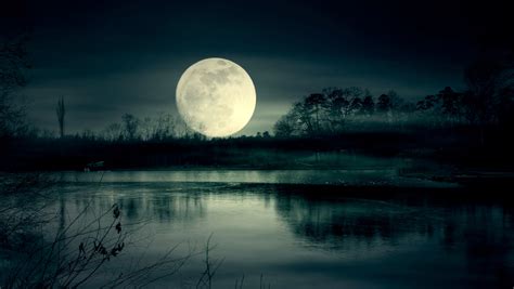 1360x768 Full Moon Night Near Lake Desktop Laptop Hd Wallpaper Hd