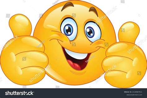 Happy Emoji Emoticon Showing Double Thumbs Vetor Stock Livre De