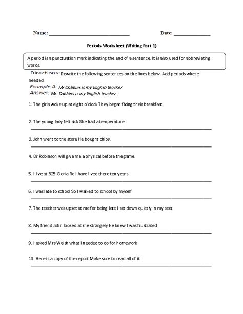 Periods Worksheets