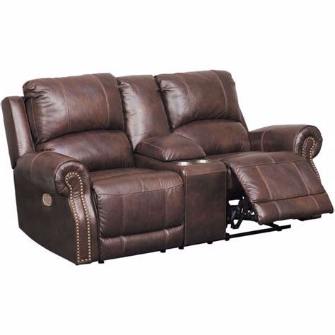 Buncrana Italian Leather Power Reclining Console Loveseat With