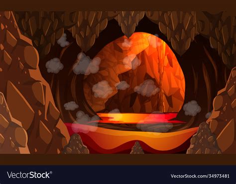 Infernal Dark Cave With Lava Scene Royalty Free Vector Image