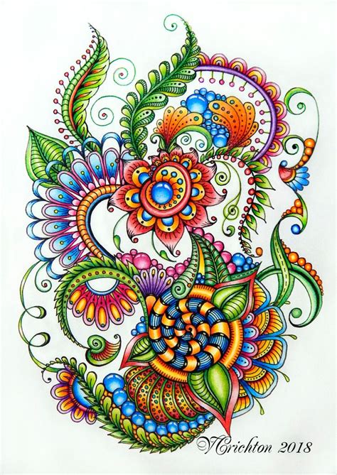 Zentangle Art Zentangle Gems And Droplets Doodle Flowers Colour