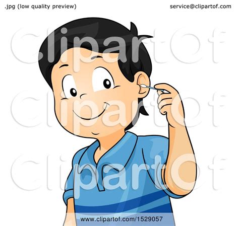 Clipart Of A Boy Cleaning His Ear With A Cotton Swab Royalty Free