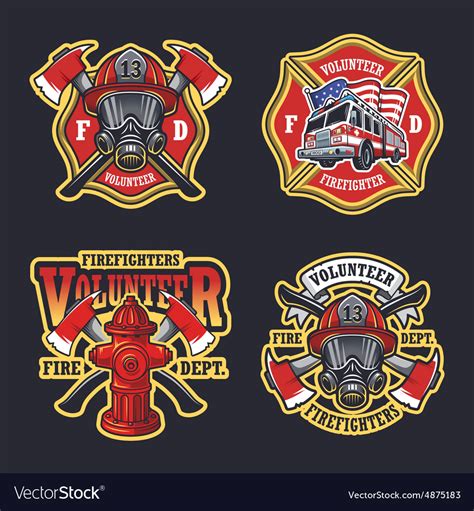 Set Of Firefighter Emblems Royalty Free Vector Image