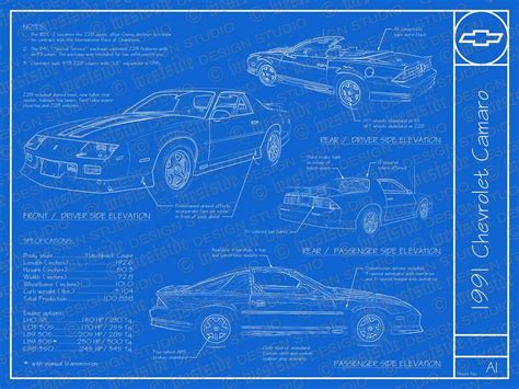 1991 Chevrolet Camaro Blueprint Poster 18x24 Jpeg Image File Etsy