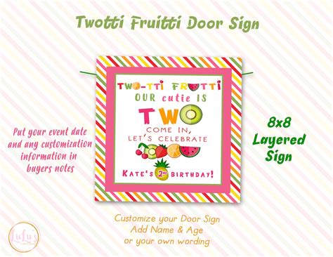 Two Tti Fruitti Birthday Party Door Sign Two Tti Fruitti Etsy