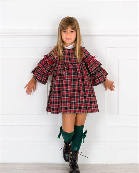 Girls Red Tartan Dress With Ruffle Sleeves Outfit Missbaby Girls