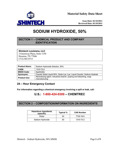 Sodium Hydroxide Msds