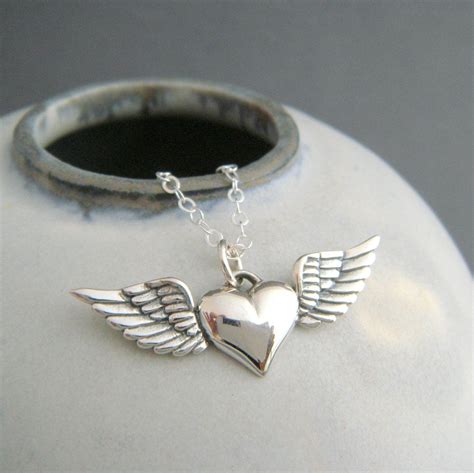 Silver Heart With Wings Necklace Sterling Silver Memorial