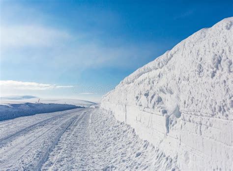 Snow Wall Near The Road To Teriberka Murmansk Region Russia Stock