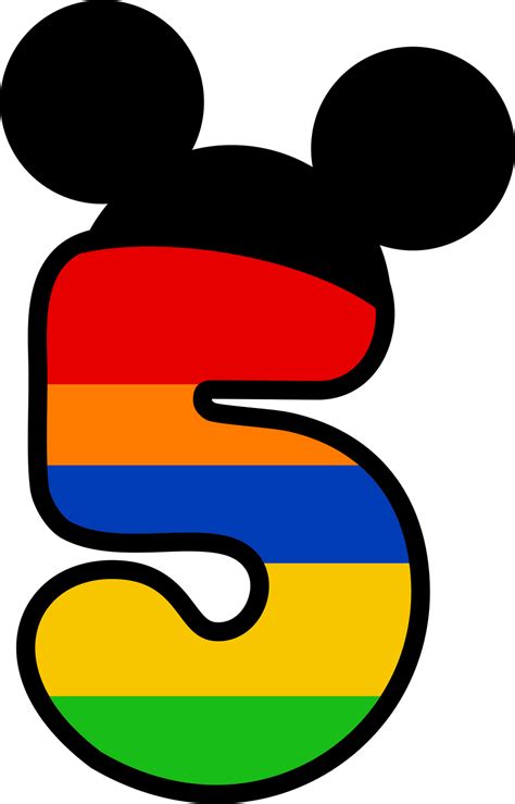 Números Del 1 Al 5 En Rayas De Colores Y Con Orejas De Mickey Oh My