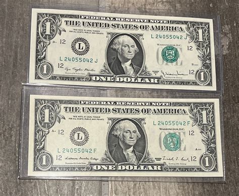 2 Us Dollar Bills With Identical Matching Radar Serial Numbers Etsy