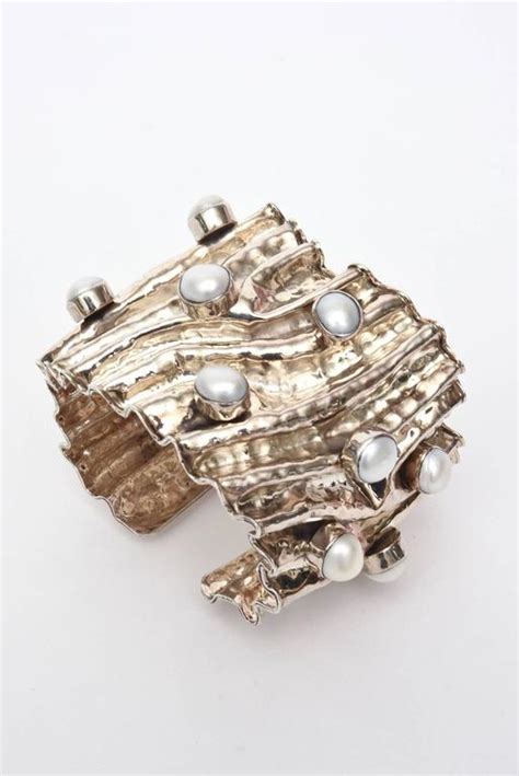 Monumental And Sculptural Sterling Silver And Pearl Cuff Bracelet For Sale At 1stdibs