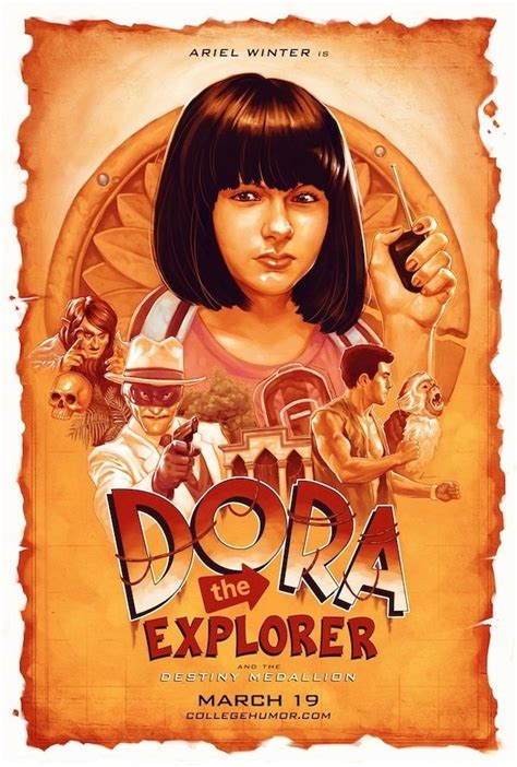 The Poster For Dora The Explorer Which Is Featured On An Orange And Yellow Background