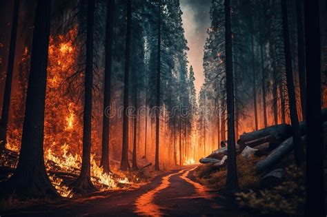 Disaster In Flames A Forest Fire Destroying Everything In Its Path