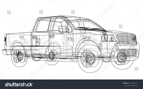 Car Suv Drawing Outline Blueprint D Stock Illustration