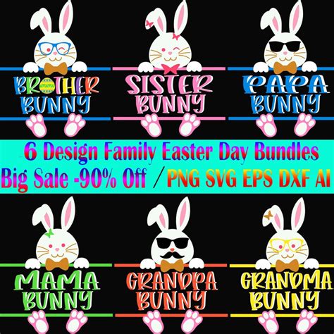 Easter Family SVG 6 Bundle, Happy easter day t shirt template, Bundle