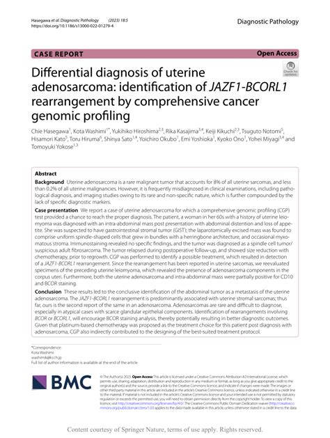 Pdf Differential Diagnosis Of Uterine Adenosarcoma Identification Of