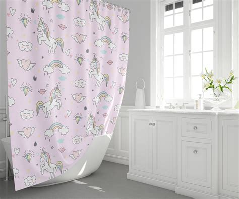 Unicorn Shower Curtain Girly Shower Curtains Unicorns Shower Etsy