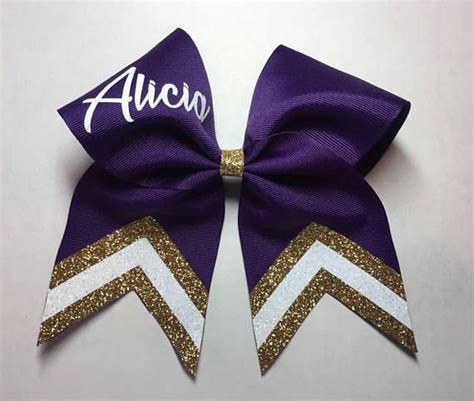 Monogrammed Purple Gold And White Glitter Cheer Bow Etsy Glitter